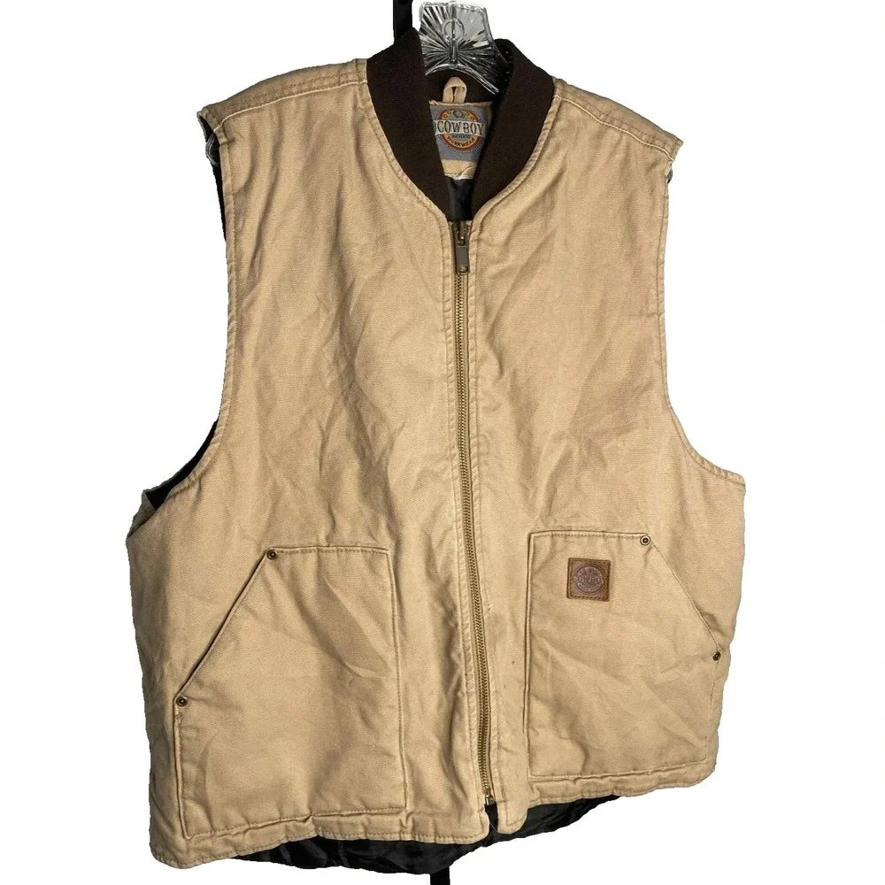Cowboy Workwear men's vest Full Zip Tan Canvas lined chore barn quilted size unk